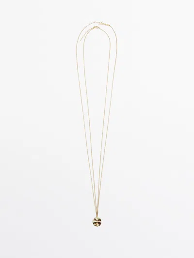 Massimo Dutti Long Necklace With Textured Piece Detail In Golden