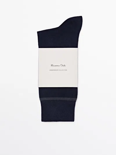 Massimo Dutti Long Socks With Contrast Horizontal Stripe In Navy Blue