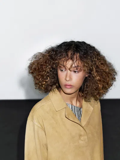 Massimo Dutti Langer Mantel Aus Wildleder In White