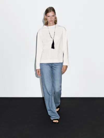 Massimo Dutti Langärmeliges Sweatshirt Aus Baumwolle In White