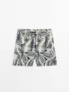Massimo Dutti Leaf Print Swimming Trunks In Navy Blue