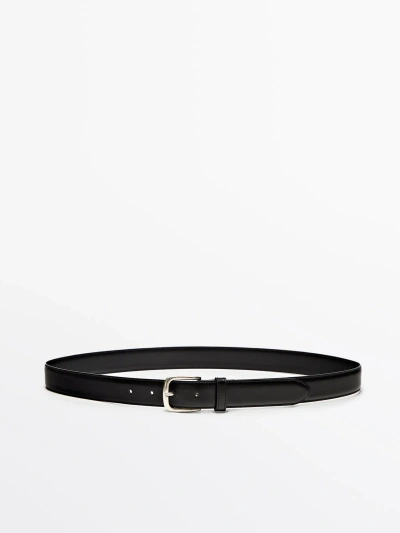 Massimo Dutti Leather Belt In Black