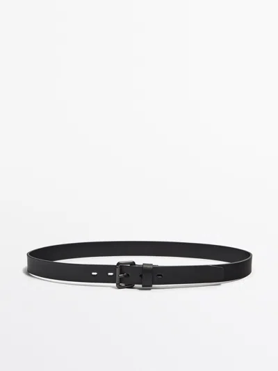 Massimo Dutti Leather Belt In Black