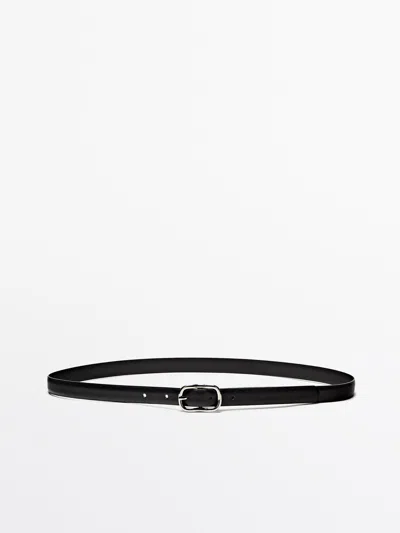 Massimo Dutti Leather Belt With An Oval Buckle In Black