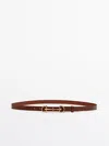 Massimo Dutti Leather Belt With Double Long Buckle In Leather
