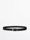 Massimo Dutti Leather Belt With Metal Loop In Black