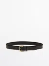 Massimo Dutti Leather Belt With Round Buckle In Black