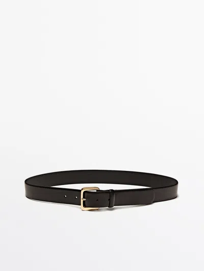 Massimo Dutti Leather Belt With Round Buckle In Black