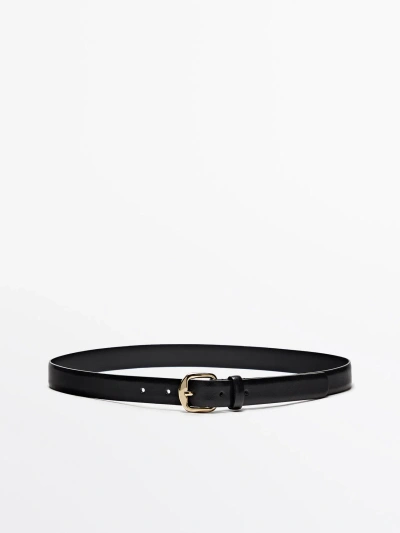 Massimo Dutti Leather Belt With Square Buckle In Black