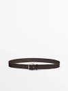 MASSIMO DUTTI LEATHER BELT WITH SQUARE BUCKLE