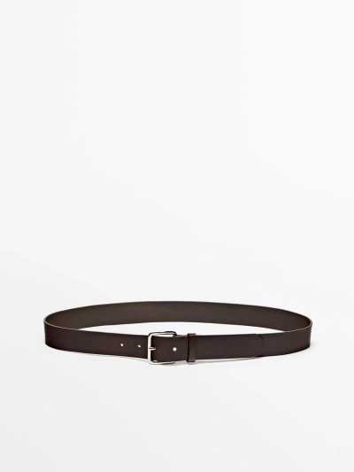 Massimo Dutti Leather Belt With Square Buckle In Brown