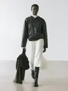 Massimo Dutti Leather Bomber Jacket In Black