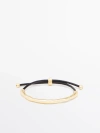 Massimo Dutti Leather Bracelet With Textured Detail In Golden