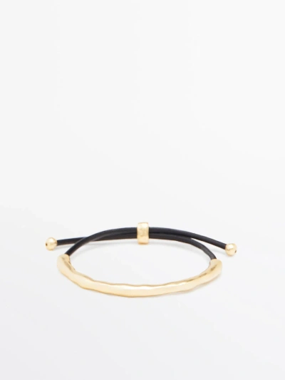 Massimo Dutti Leather Bracelet With Textured Detail In Gold