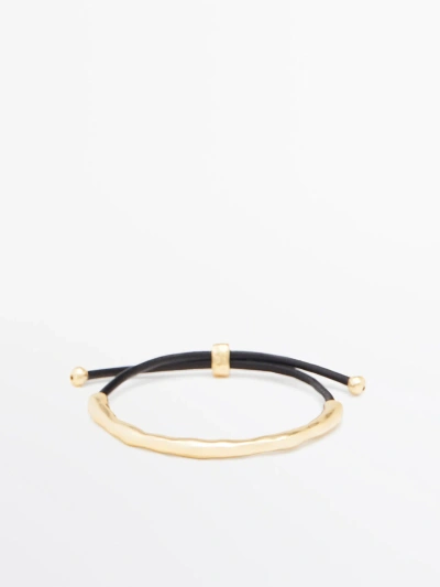 Massimo Dutti Leather Bracelet With Textured Detail In Golden