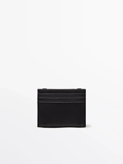 Massimo Dutti Leather Card Holder In Black