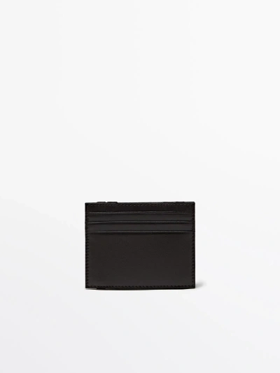 Massimo Dutti Leather Card Holder In Black