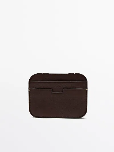 Massimo Dutti Leather Card Holder In Brown