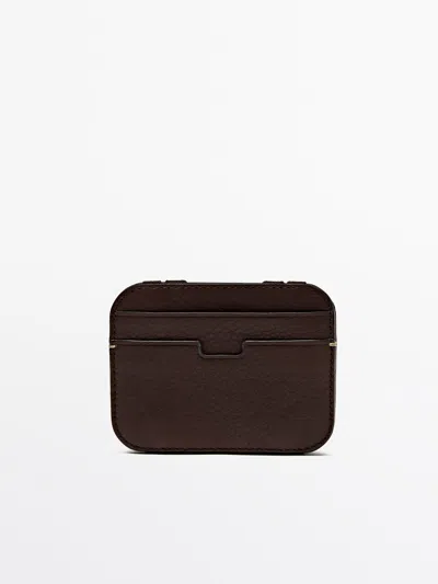 Massimo Dutti Leather Card Holder In Black