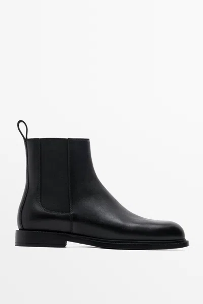 Massimo Dutti Leather Chelsea Boots In Nero