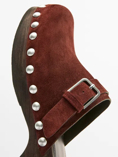 Massimo Dutti Leather Clogs With Buckle In Brown