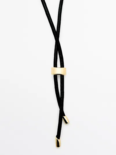 Massimo Dutti Leather Cord Necklace With Fossil Pendant In Black