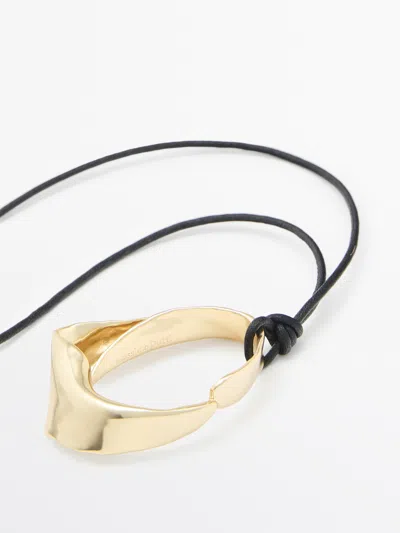 Massimo Dutti Leather Cord Necklace With Irregular Pendant In Black