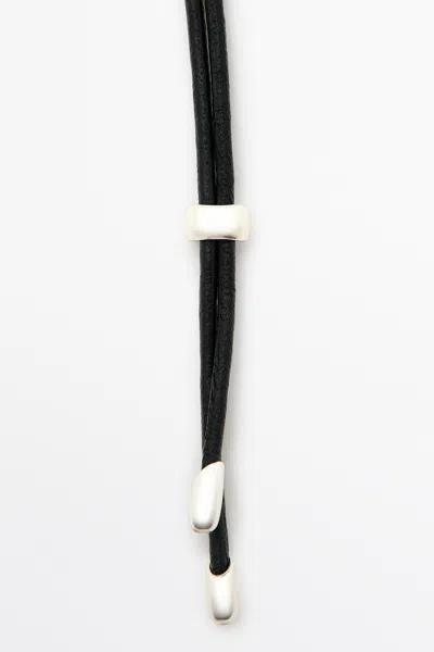 Massimo Dutti Leather Cord Necklace With Oval Pendant In Black