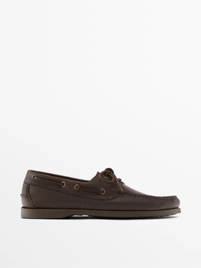 Massimo Dutti Leather Deck Shoes In Burgundy