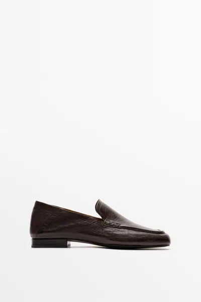 Massimo Dutti Leather Heel Loafer In Castanho