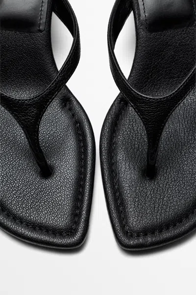 Massimo Dutti Leather Heeled Sandal In Black