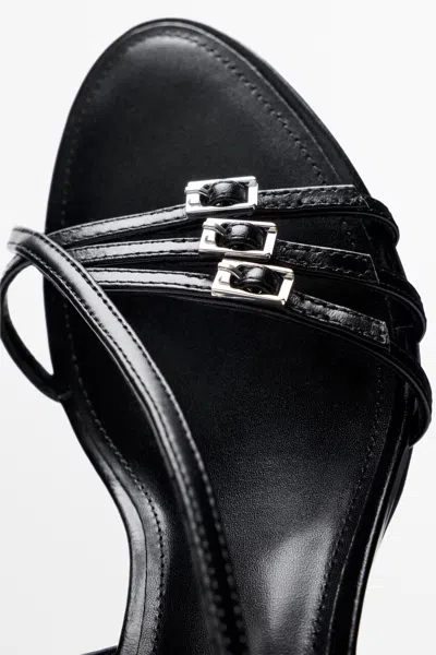 Massimo Dutti Leather Heeled Sandals With Buckles In Black