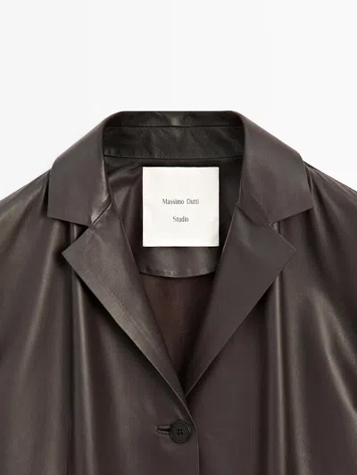 Massimo Dutti Leather Lapel Collar Blazer In Brown