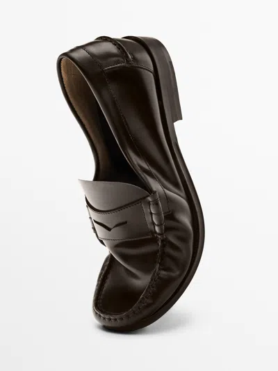 Massimo Dutti Leather Loafers With Penny Strap In Multi