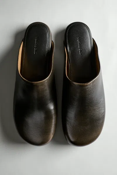 Massimo Dutti Leather Mule Clogs In Brown