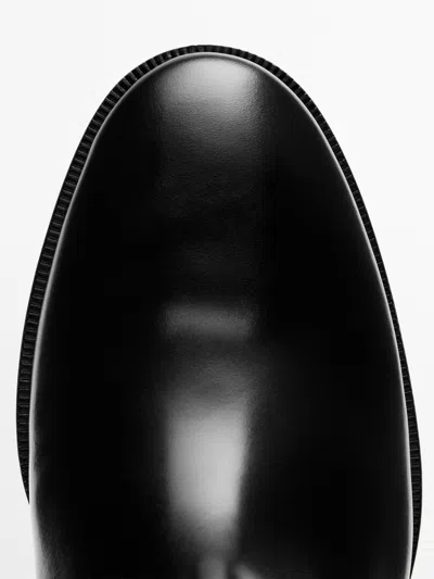 Massimo Dutti Leather Riding Boots In Black