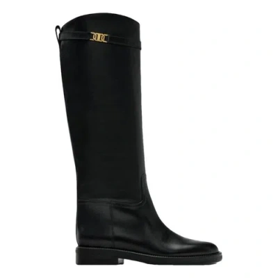Pre-owned Massimo Dutti Leather Riding Boots In Black