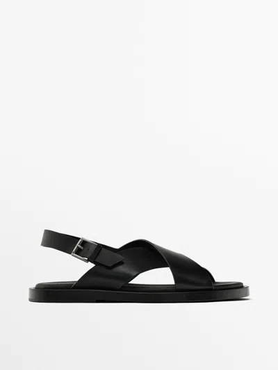 Massimo Dutti Leather Sandals In Black