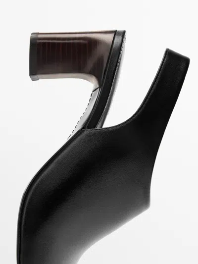 Massimo Dutti Leather Sandals With Block Heel In Pattern