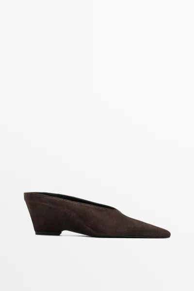 Massimo Dutti Leather Slingback Heel In Bruin