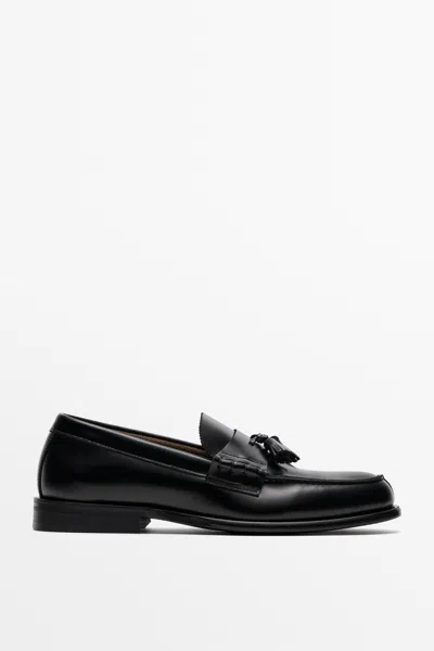 Massimo Dutti Leather Tassel Loafer In Black