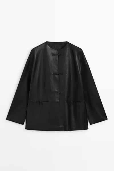Massimo Dutti Leather Toggle Detail Jacket In Preto