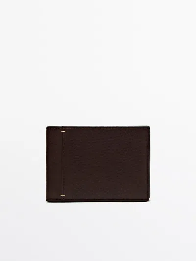 Massimo Dutti Leather Wallet In Brown