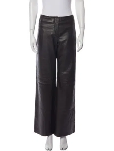 Pre-owned Massimo Dutti Leather Wide Leg Pants In Grey