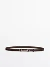 Massimo Dutti Leather Belt With Double Long Buckle In Brown