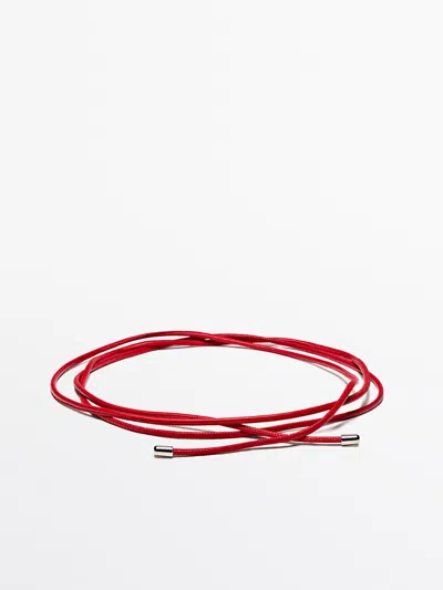 Massimo Dutti Leather Cord Belt With Knot Detail In Red