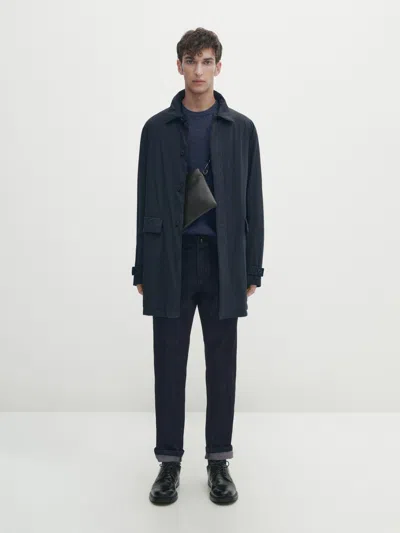 Massimo Dutti Leichte Funktionsjacke Im Trench-stil In Marineblau