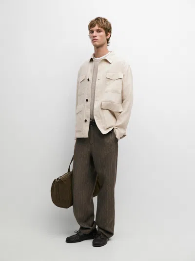 Massimo Dutti Leichte Leinenjacke Mit Taschen In Neutral