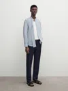 Massimo Dutti Leinenhemd Regular-fit Maokragen In Hellblau