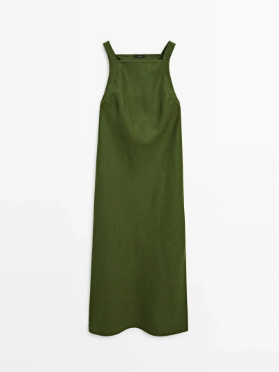 Massimo Dutti Linen Halter Dress In Green